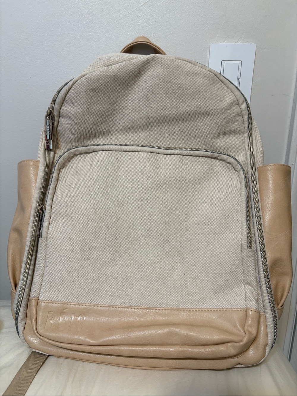 Beis Canvas and Leather Men’s Backpack in Beige - Neutral Travel Bag